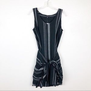 Drew Linen Blend Black Gray Stripe Wrap‎ Dress XS